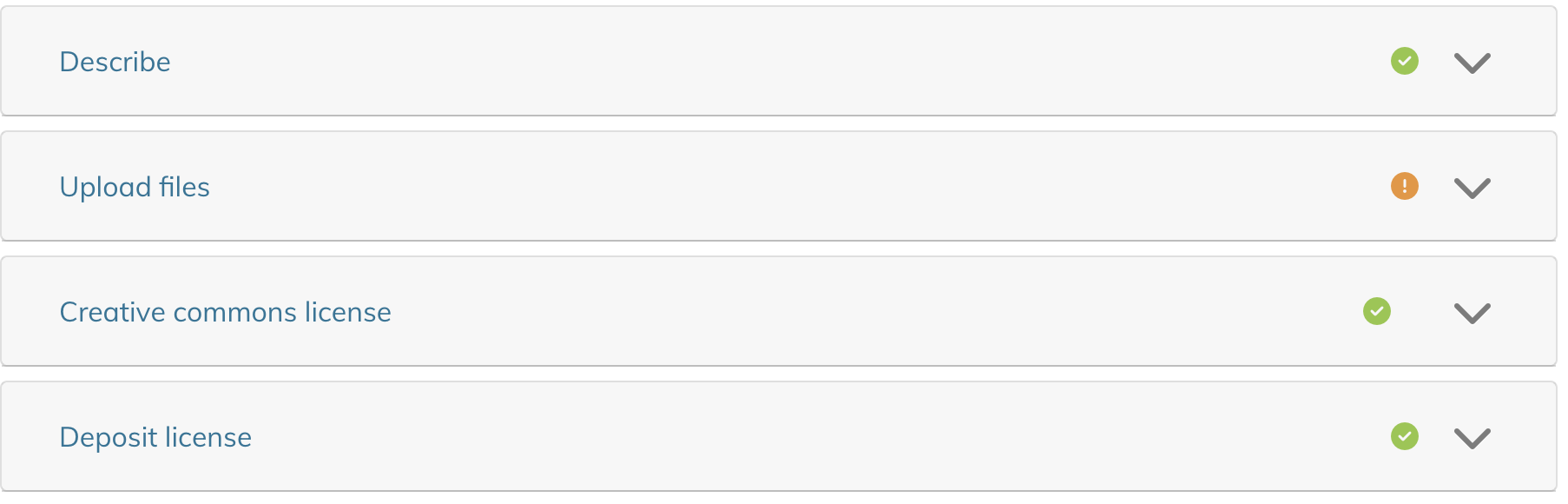 Deep Blue Documents New Work page with green check marks next to completed steps.